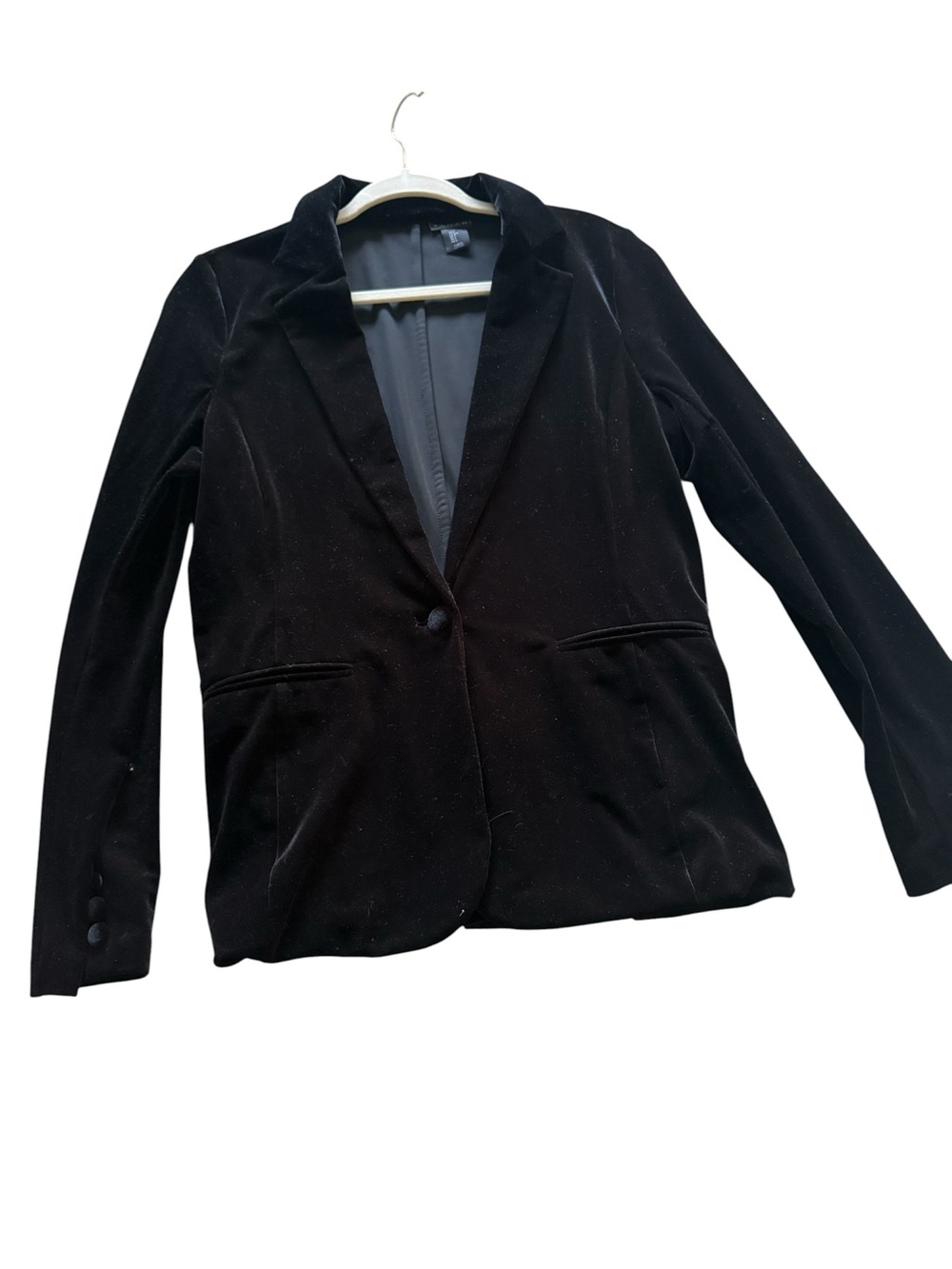 Tahari Black Velvet Single-Button Blazer Jacket GothCore LARGE